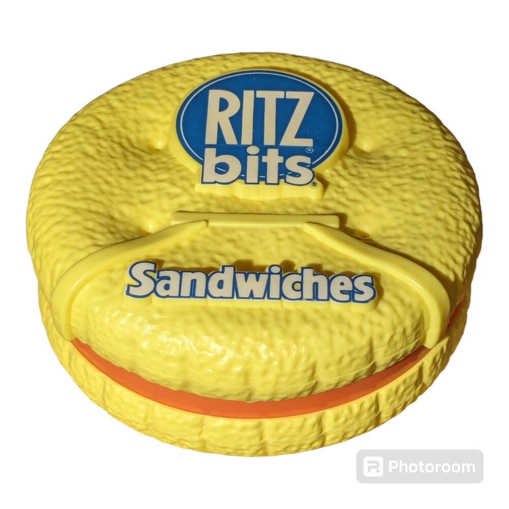 Nabisco Ritz Bits Sandwiches Crackers VTG 1991 Yellow Holder Snap Top Container